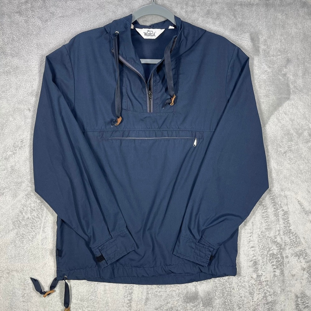 Woolrich Anorak Pullover Jacket Mens Small Navy Blue Vintage Style Half Zip